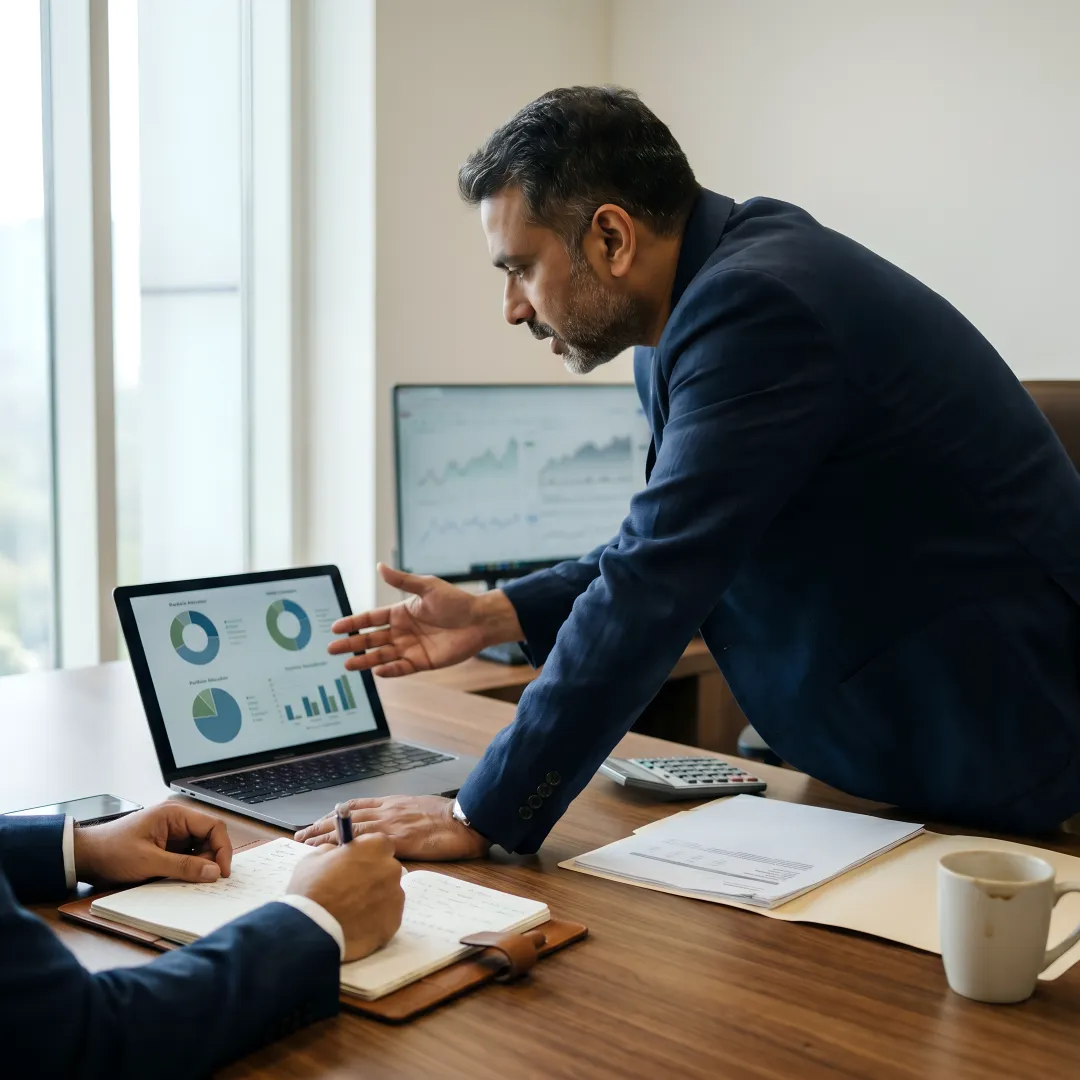 Advisor mapping investment strategy on a financial dashboard