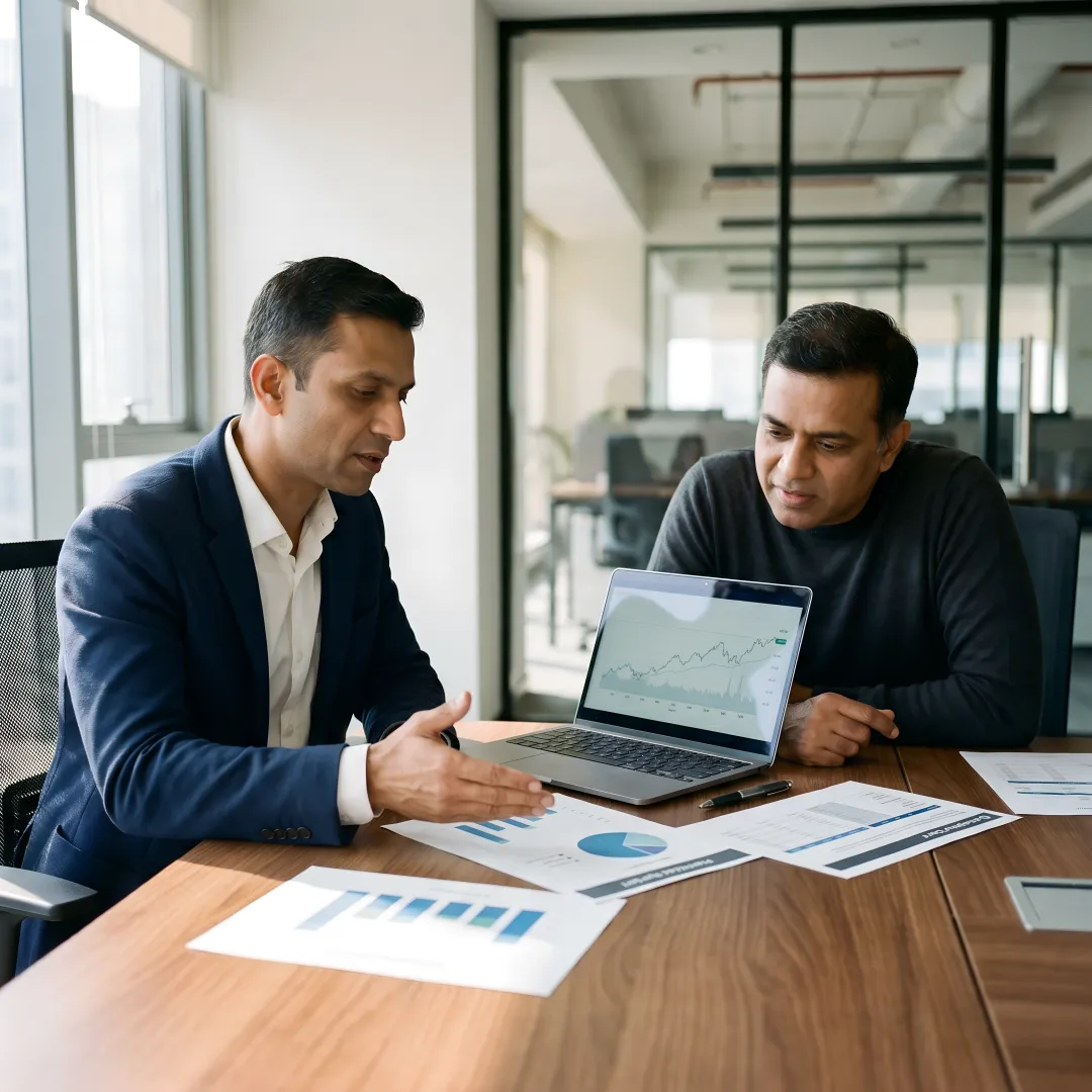 Wealth advisor reviewing portfolio allocation with client