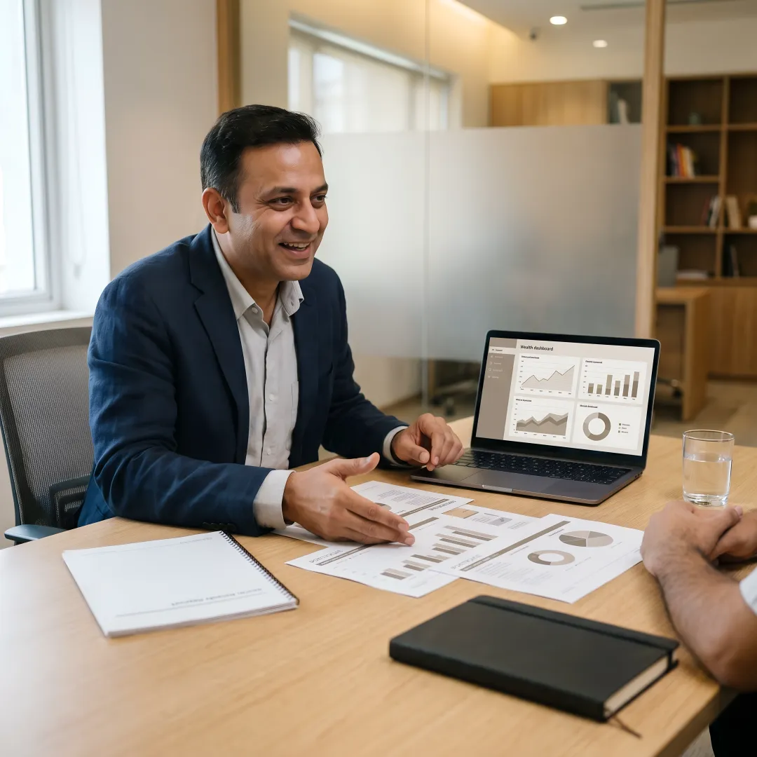 Advisor explaining long-term wealth strategy