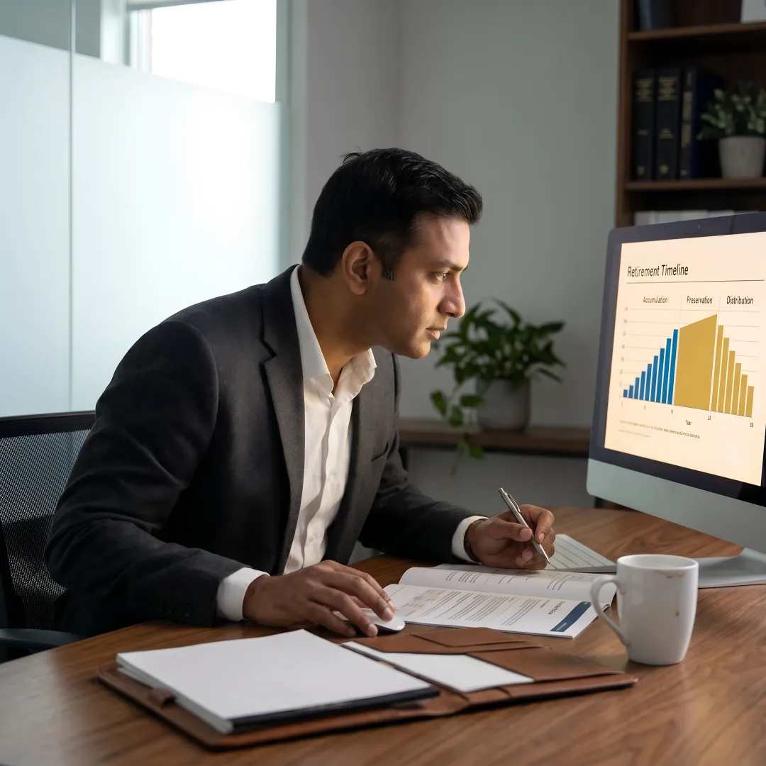 Advisor mapping retirement planning steps on a digital dashboard