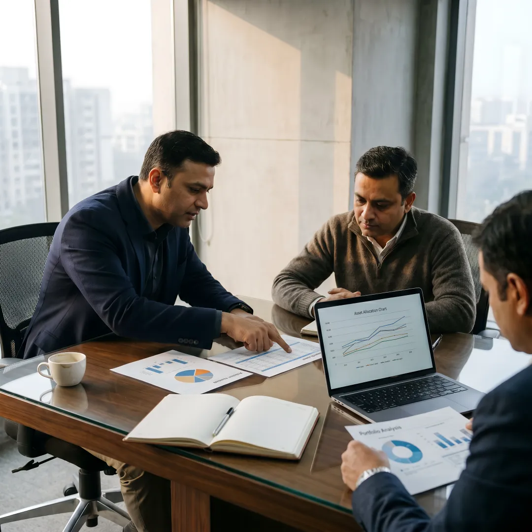 Financial team analyzing wealth management strategy