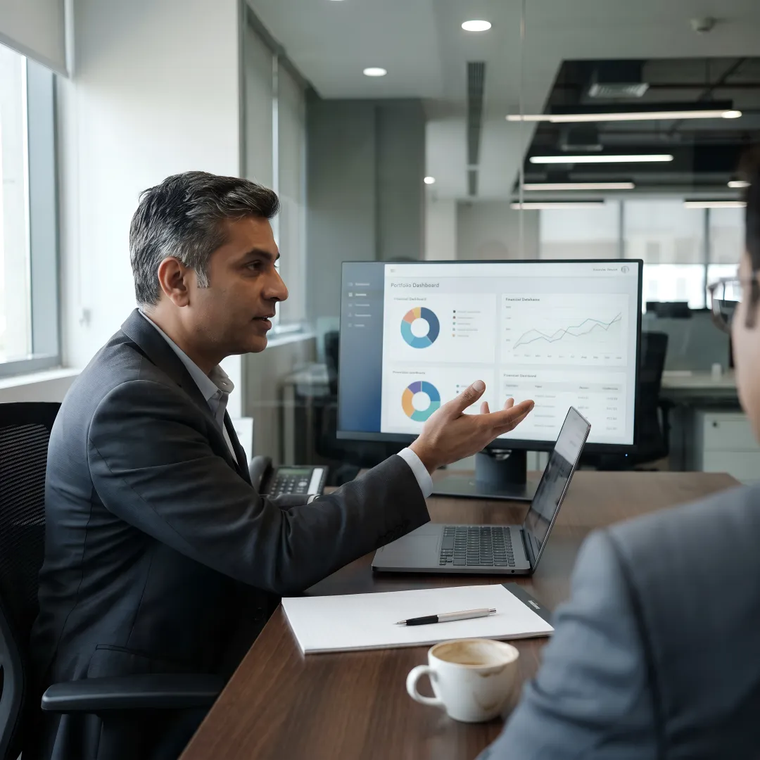 Advisor explaining a wealth strategy dashboard