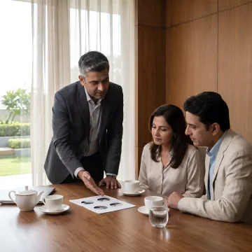 Wealth advisor reviewing investment portfolio with clients
