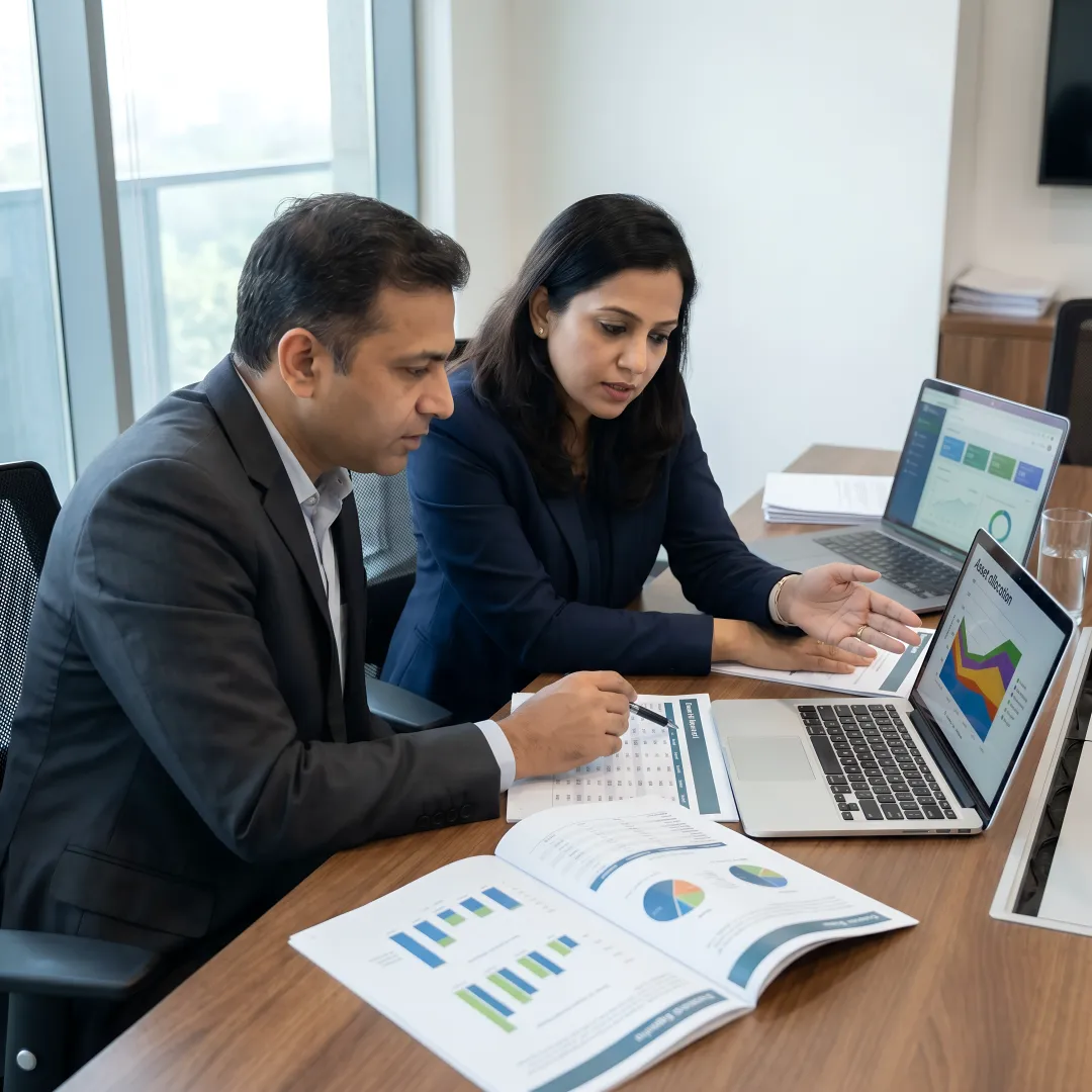 Portfolio review meeting with investment reports