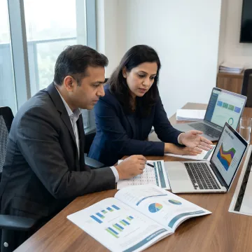 Portfolio review meeting with investment reports