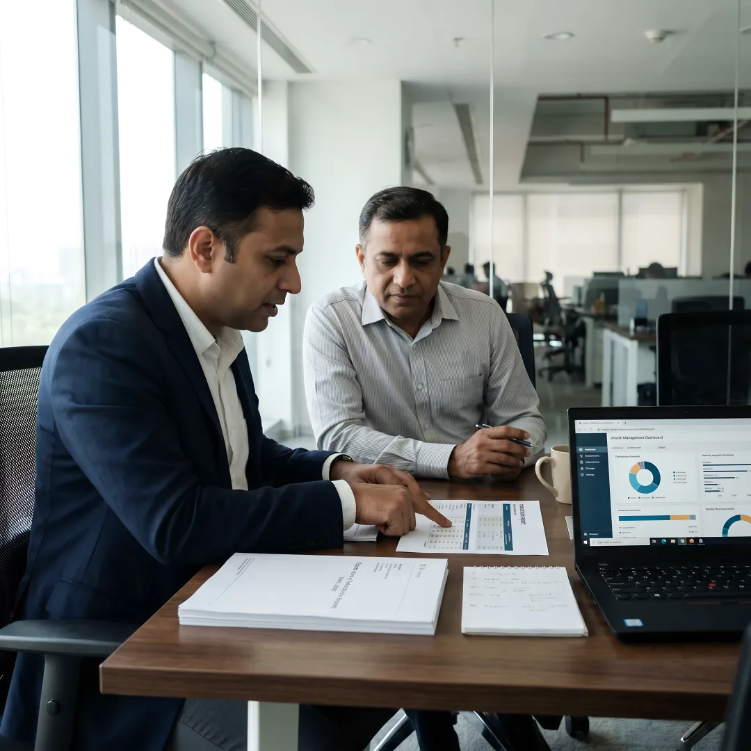 Financial planning team reviewing a client portfolio
