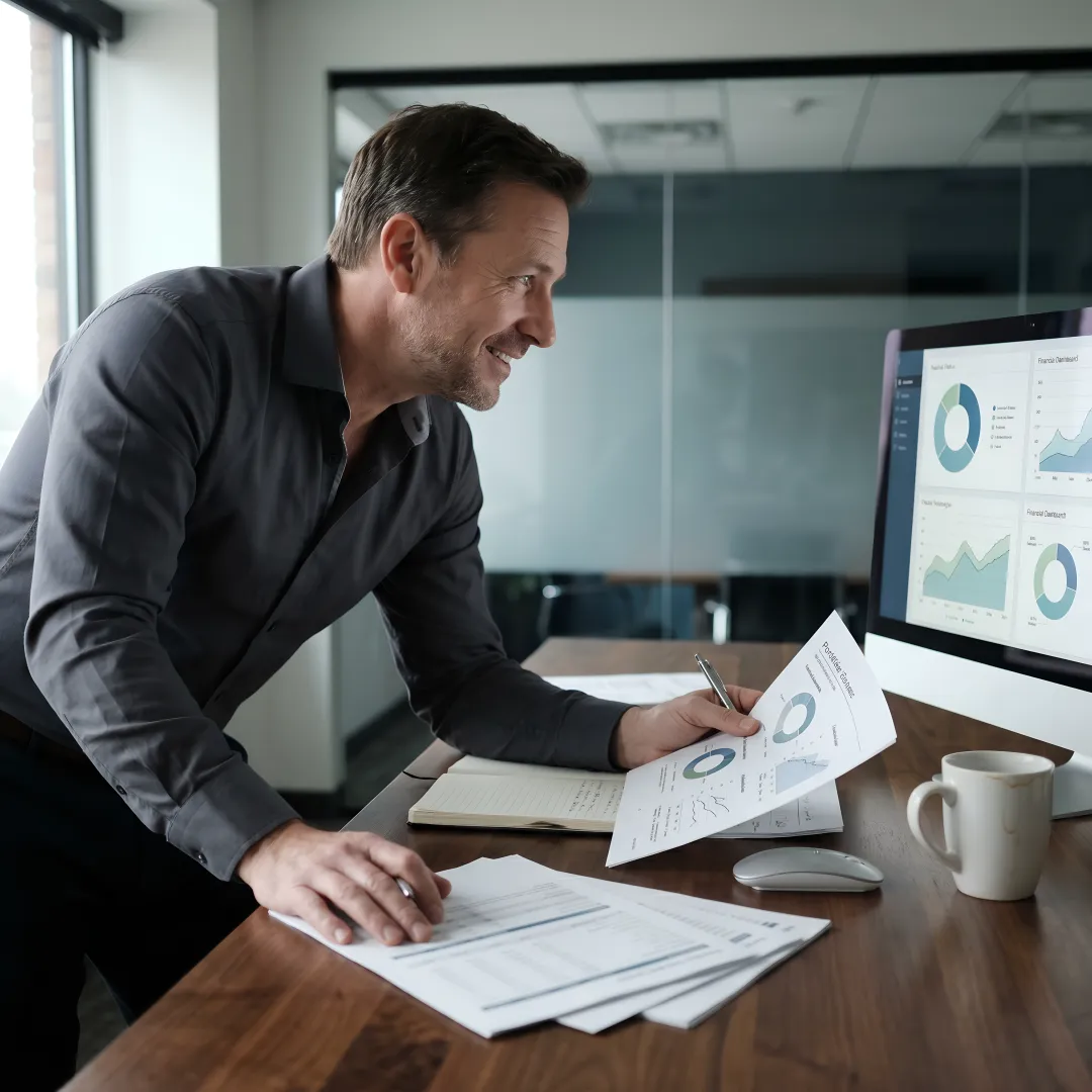 Advisor analyzing diversified portfolio strategy on screen