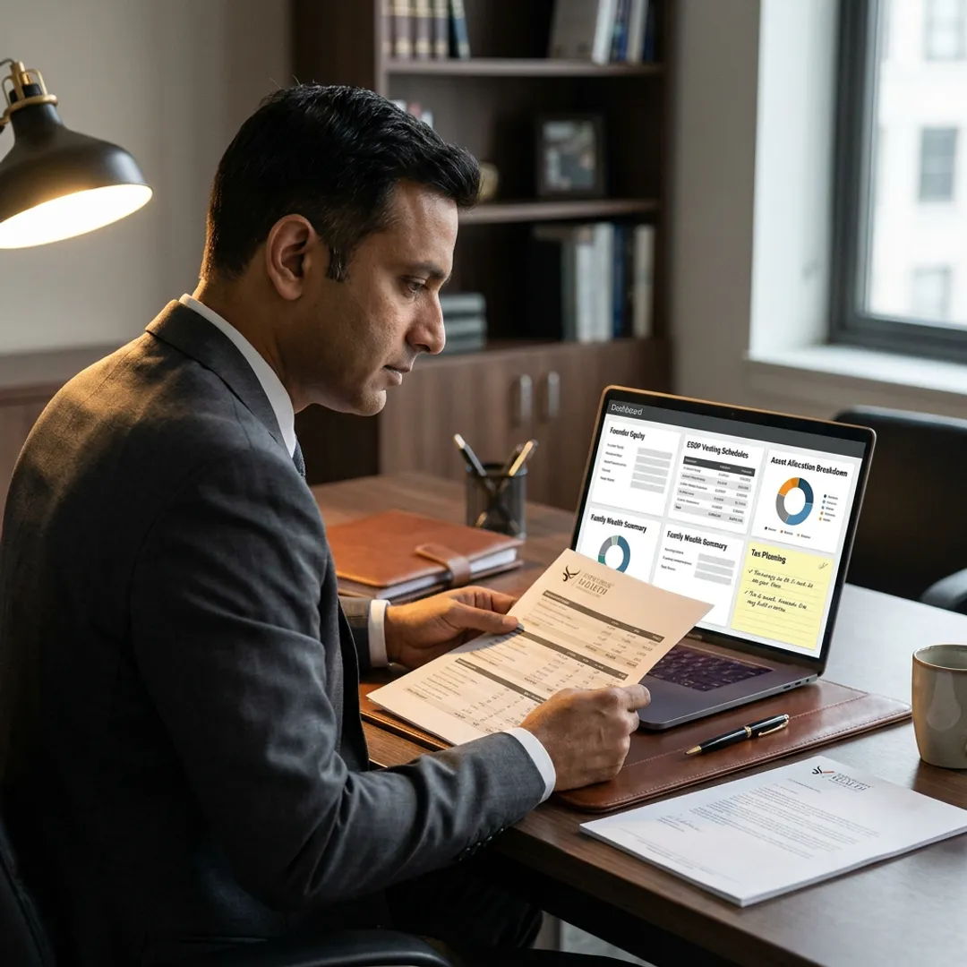 Advisor reviewing founder wealth strategy