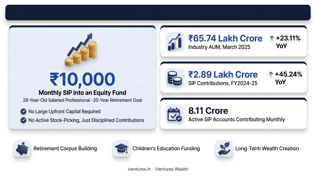 Indian mutual fund industry AUM and SIP growth statistics for FY2024-25