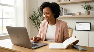 Successful woman entrepreneur celebrating revenue milestone at laptop in home office