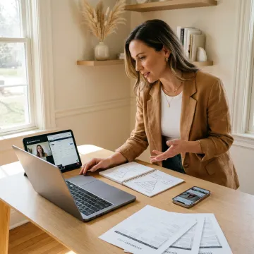 Woman entrepreneur receiving online marketing coaching