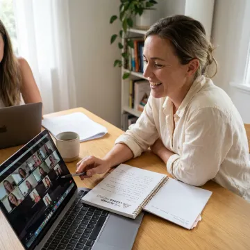 Women entrepreneurs in an online group coaching session