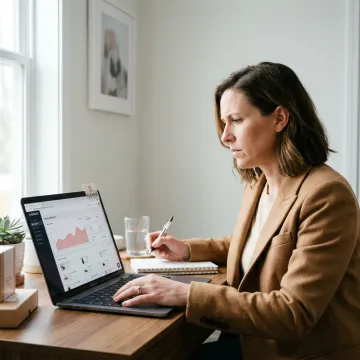Woman entrepreneur reviewing e-commerce business strategy