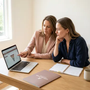 Business coach reviewing growth strategy with entrepreneur