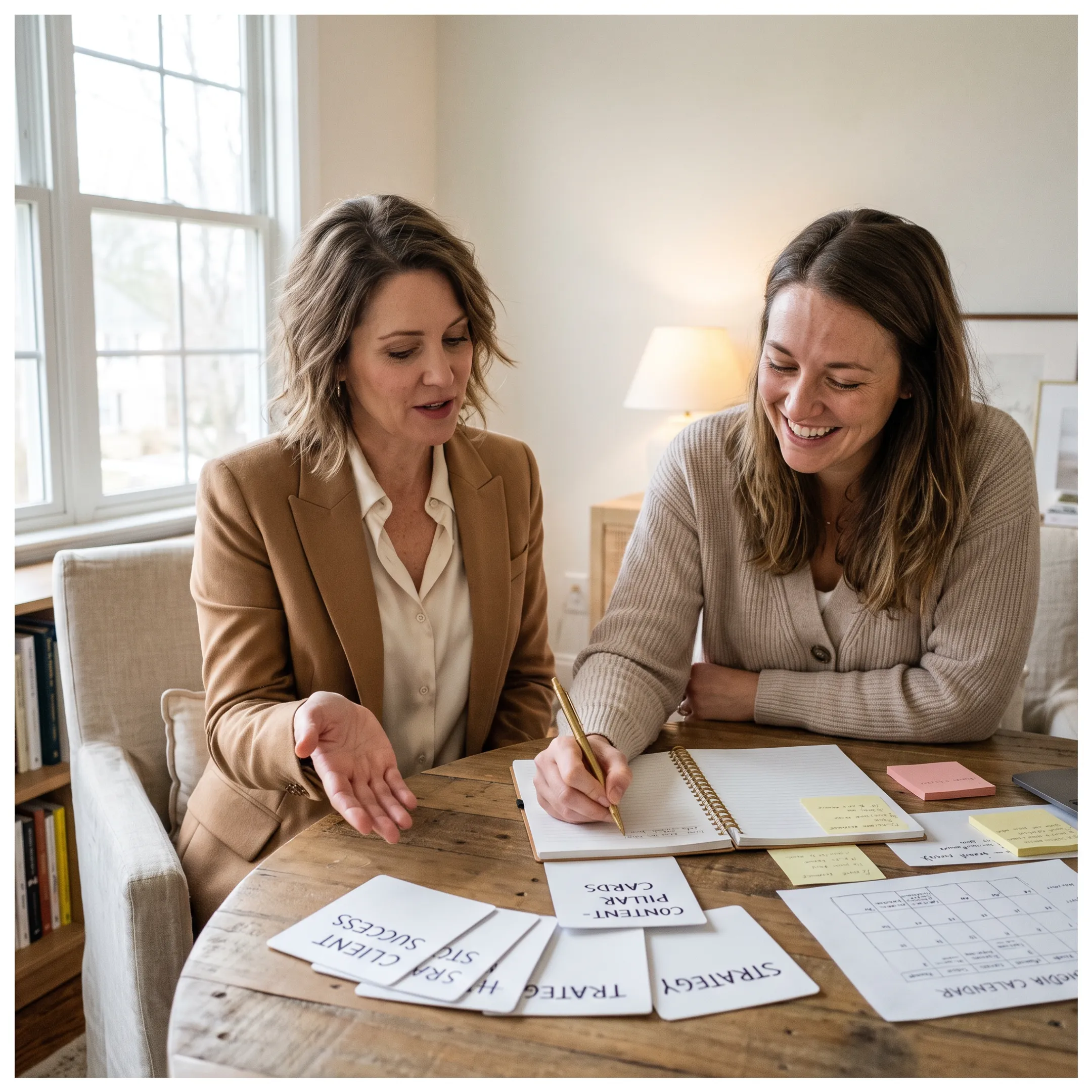 Woman content creator planning social media content with a business coach