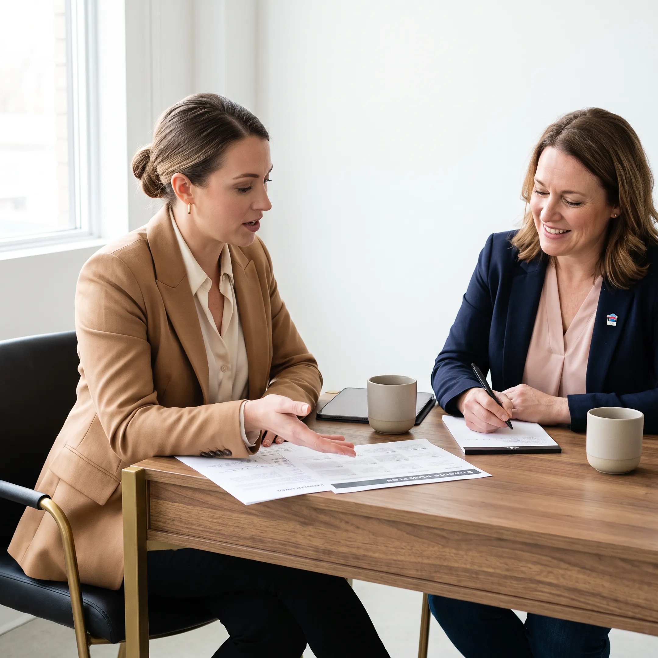Woman realtor reviewing a customized business growth plan with a coach