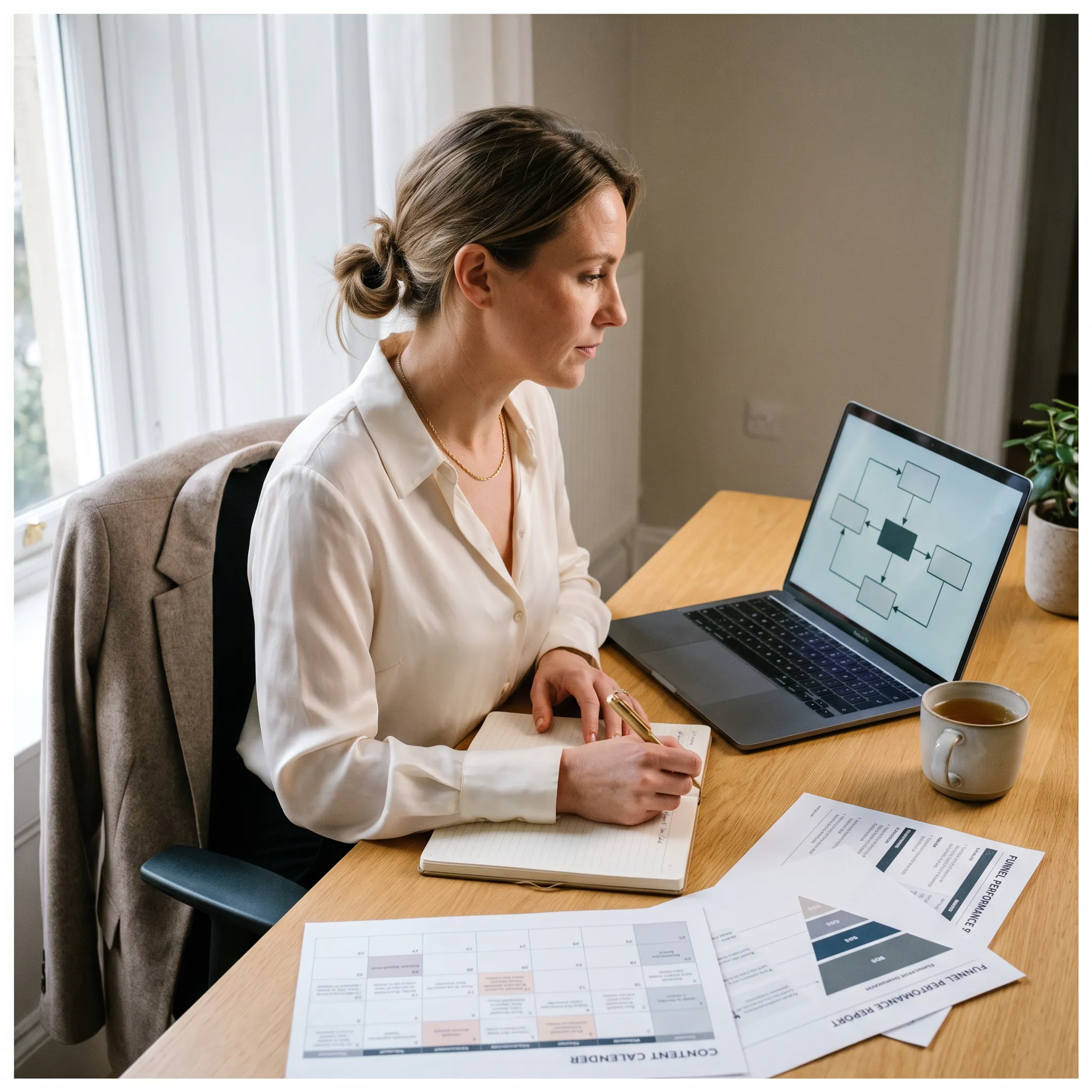 Content creator reviewing automated email and sales funnel strategy