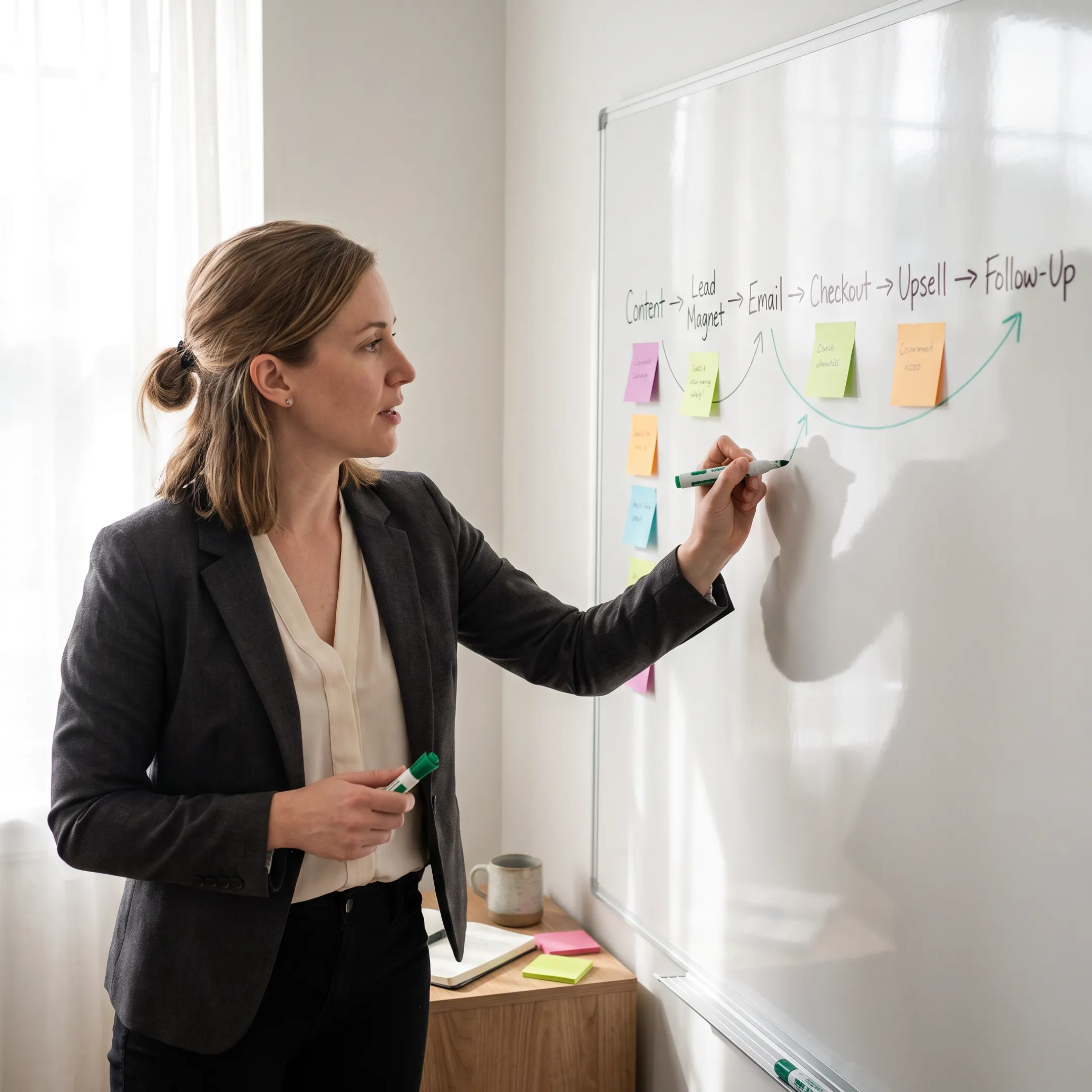 Marketing strategist mapping a content creator sales funnel