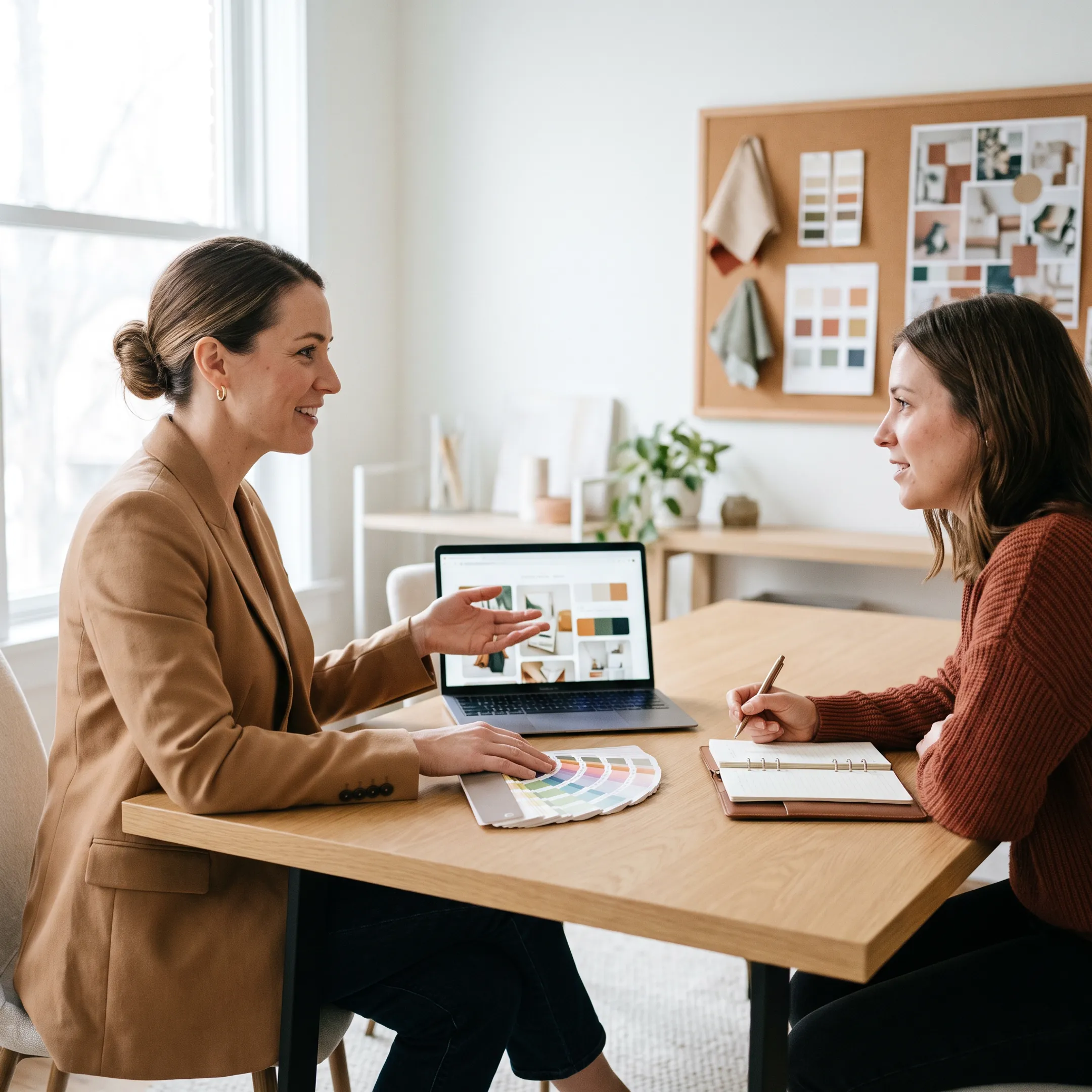 Personal stylist discussing business growth with a female coach