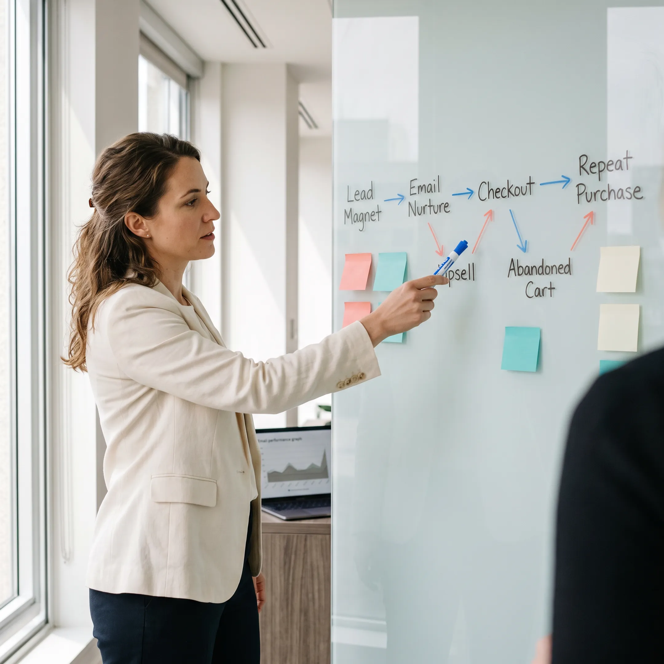 Marketing strategist mapping an automated customer journey