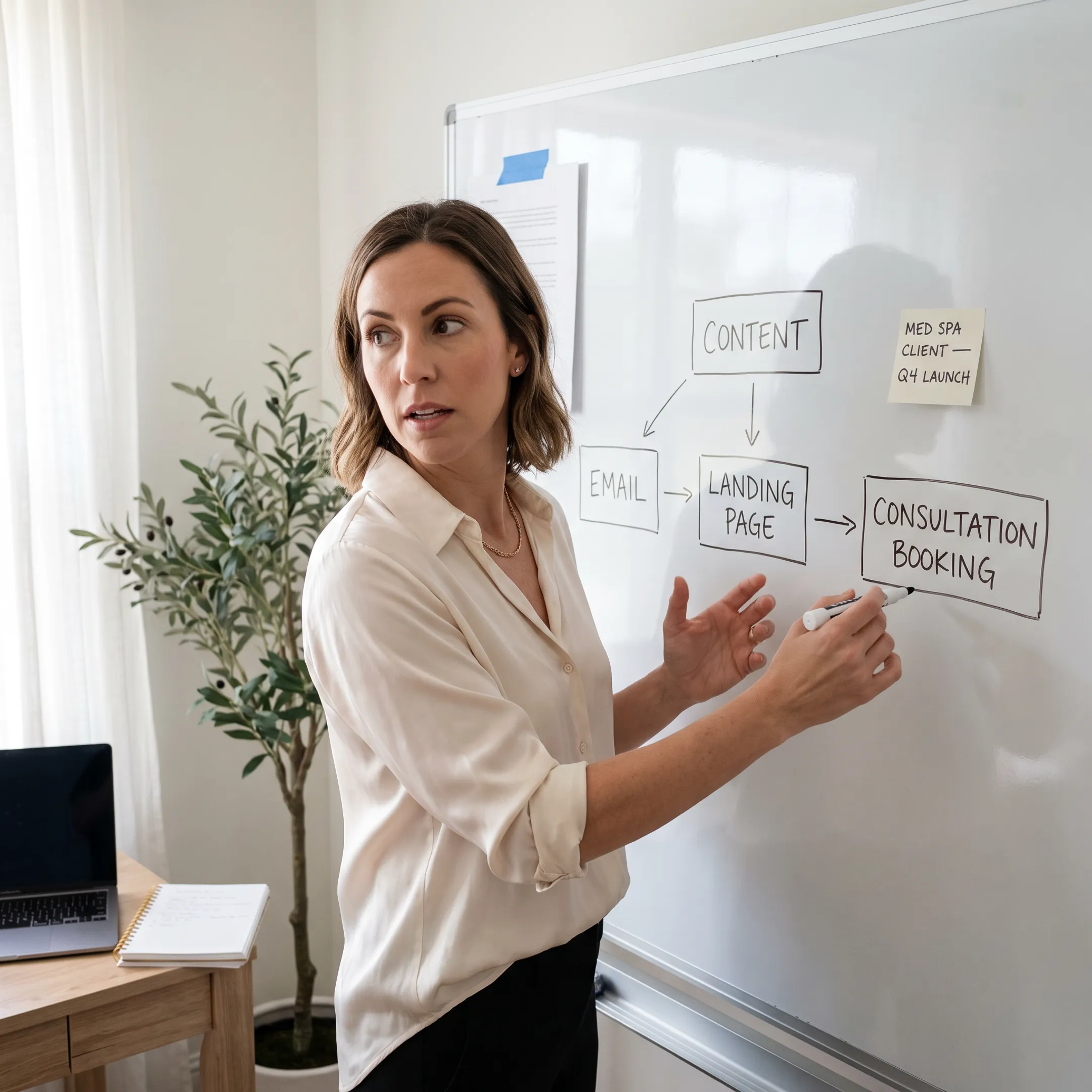 Consultant mapping a med spa lead generation funnel