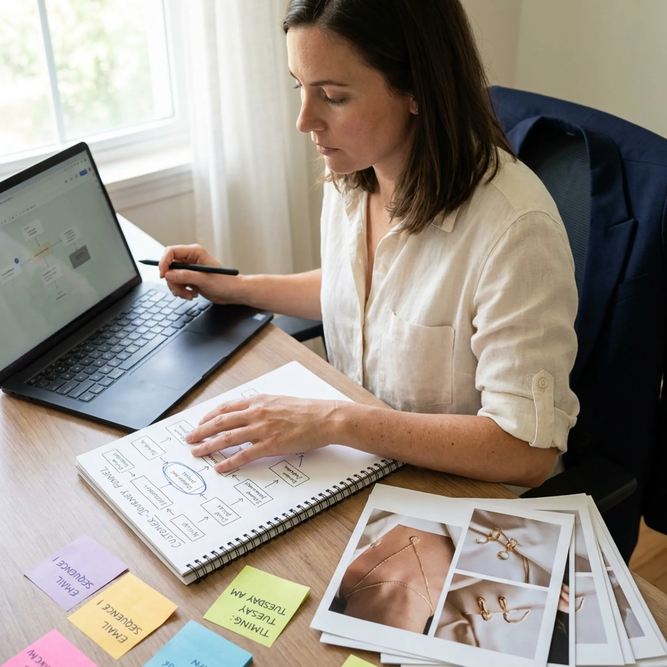Jewelry brand automation strategy displayed beside product photography