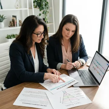 Marketing coach reviewing strategy with entrepreneur