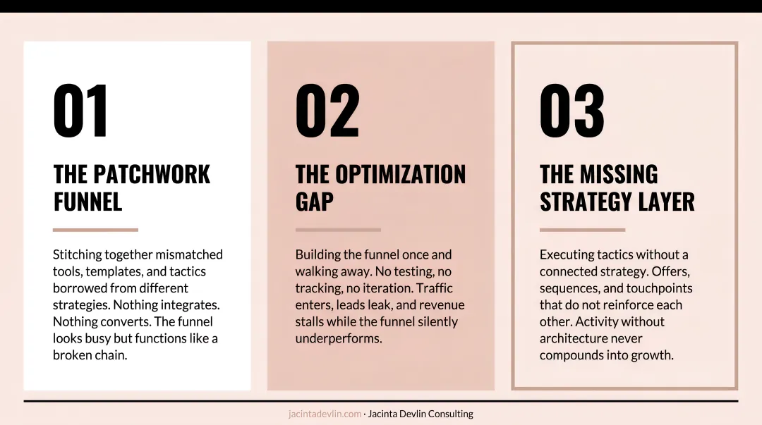 Three common sales funnel failure patterns patchwork template and optimization gap