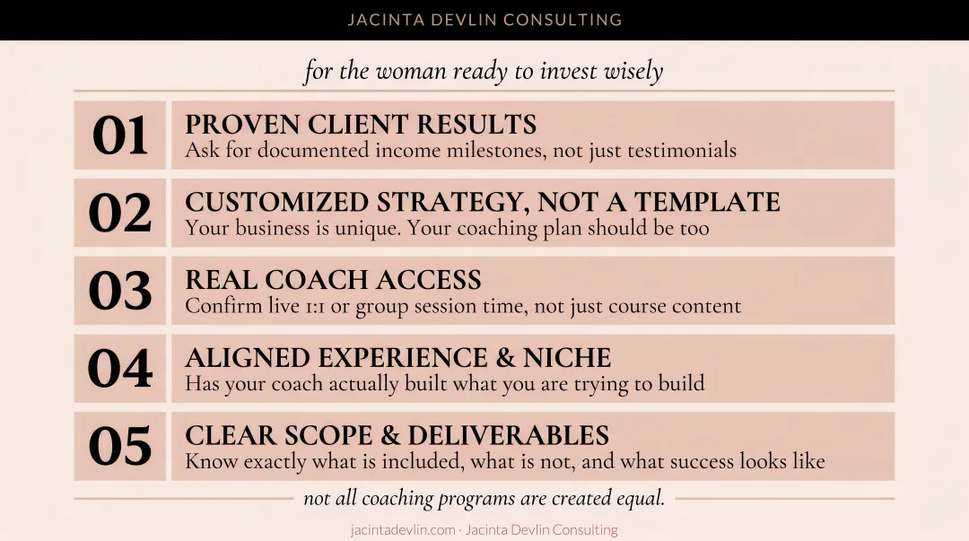 Five criteria checklist for evaluating small business coaching packages for women entrepreneurs