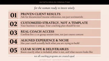 Five criteria checklist for evaluating small business coaching packages for women entrepreneurs