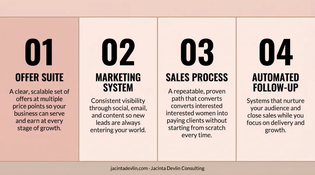 Four scaling infrastructure components required before business growth infographic
