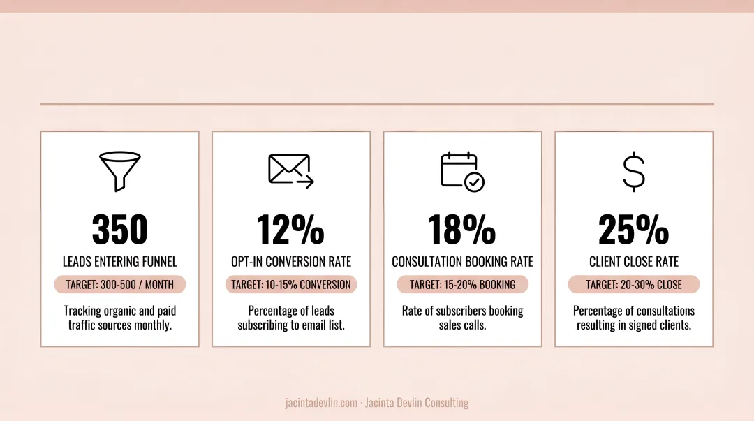 Four key photography sales funnel health metrics with benchmark targets infographic