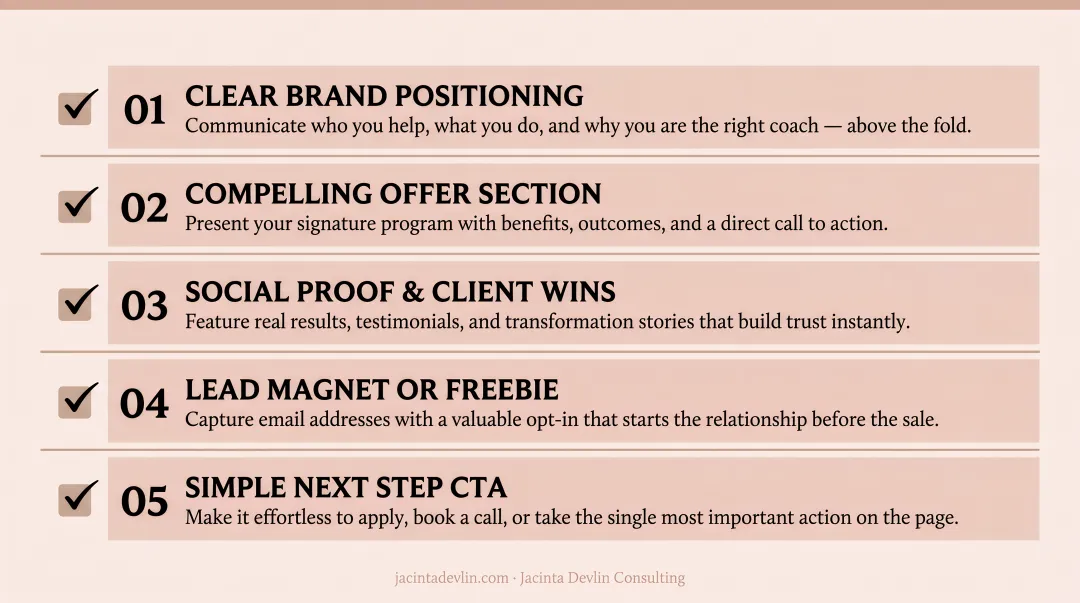 Five essential elements of a high-converting health coaching website checklist