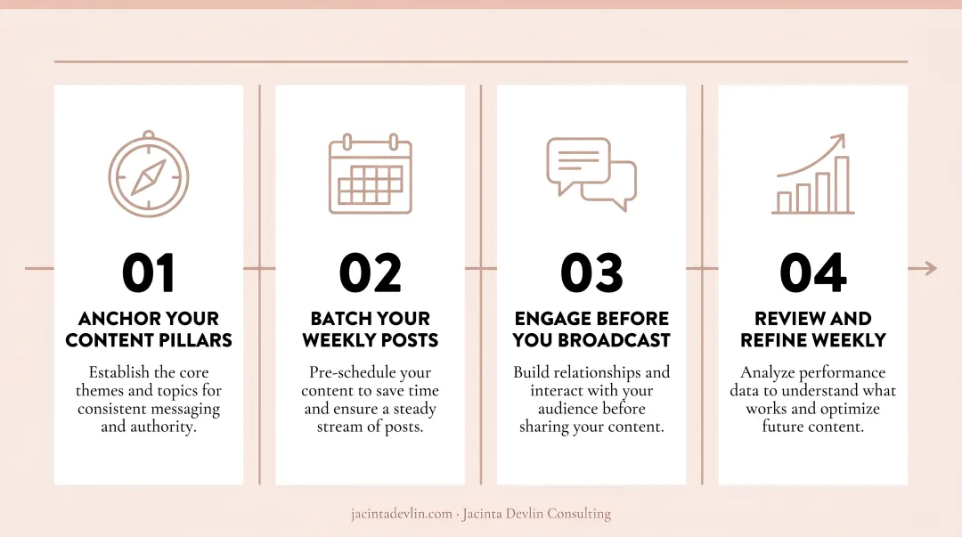 4-step weekly social media content consistency framework for travel agency owners