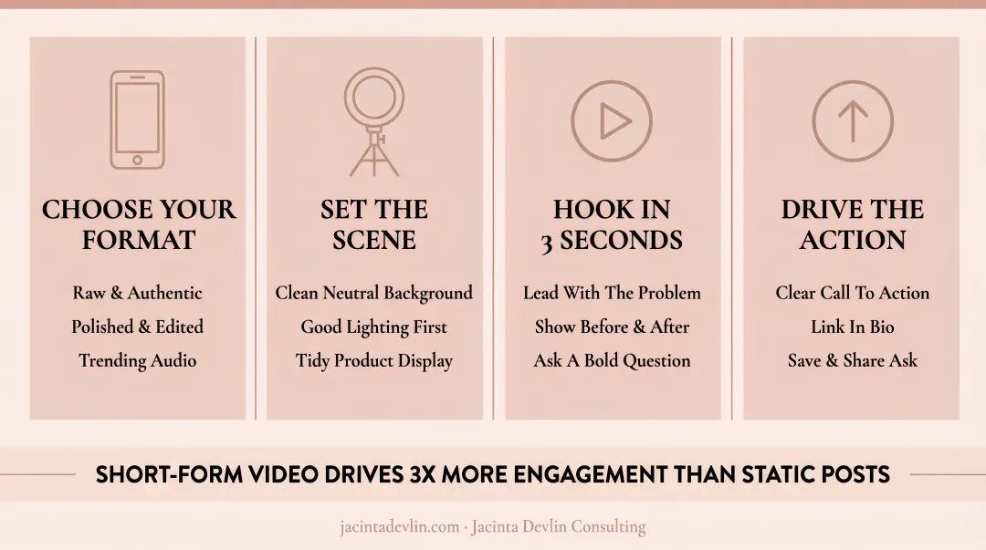 Woman entrepreneur filming short-form product video for TikTok or Instagram Reels