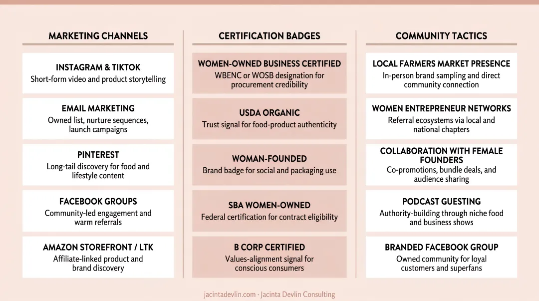 Women-owned food business marketing channels certification badges and community tactics