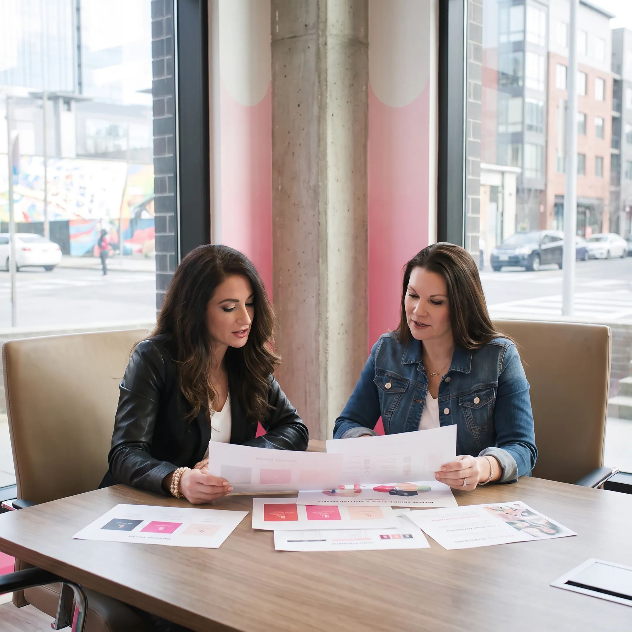 Business coach advising a personal stylist during a strategy session