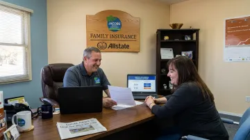 Local insurance agent reviewing renters coverage options with client