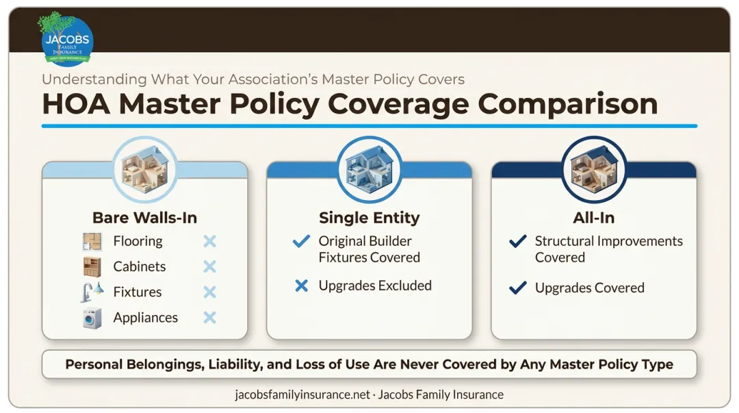 Comparison of bare walls-in single entity and all-in condo master policy types