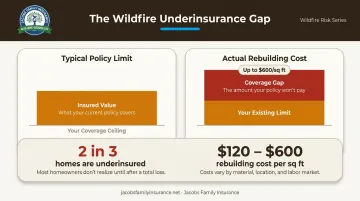 Underinsurance gap showing policy limits versus actual wildfire rebuilding costs comparison