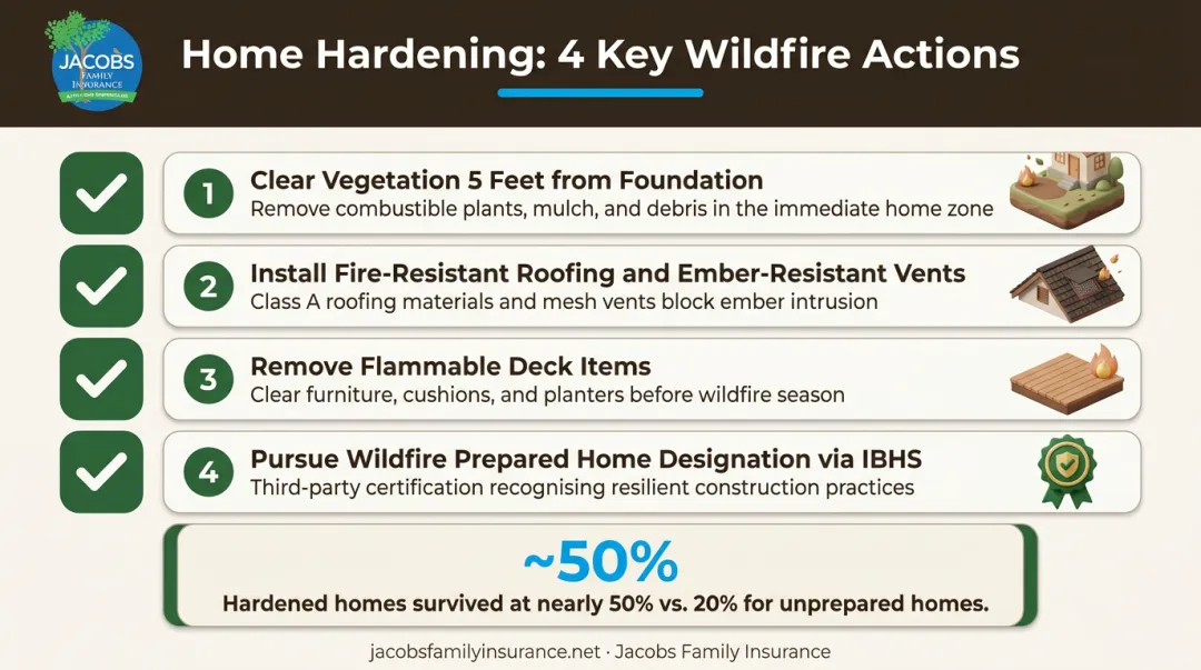 Home hardening wildfire mitigation checklist with defensible space zones for New Mexico homeowners