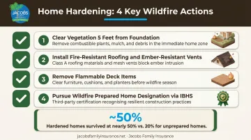 Home hardening wildfire mitigation checklist with defensible space zones for New Mexico homeowners