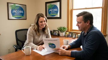Jacobs Family Insurance agent reviewing boat insurance policy with client