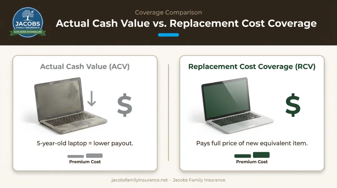 Actual cash value versus replacement cost coverage comparison for renters insurance