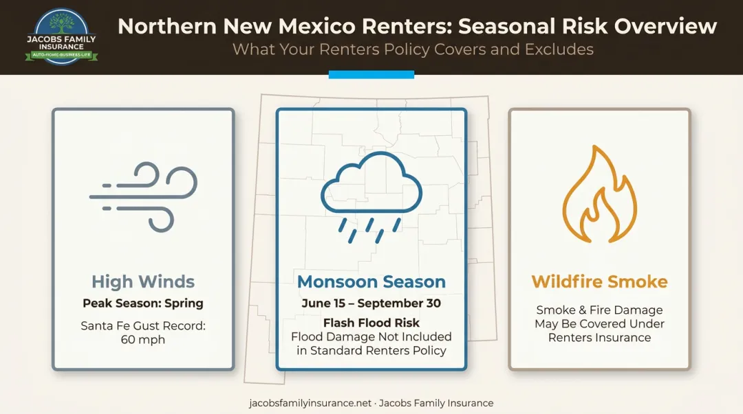 Northern New Mexico renters insurance regional risk factors overview infographic