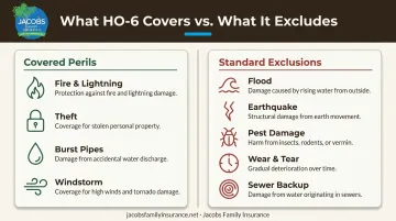 HO-6 standard exclusions list versus covered perils comparison infographic