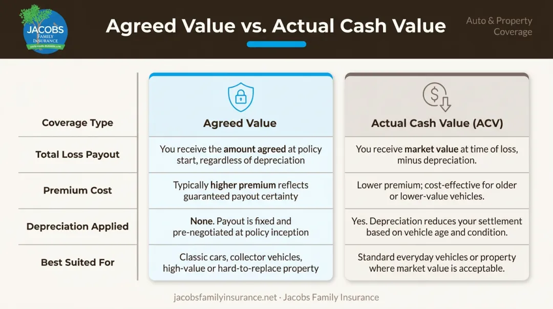 Agreed value versus actual cash value boat insurance side-by-side comparison chart