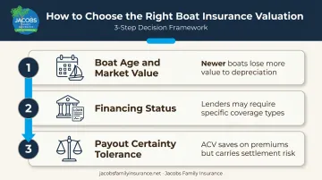 Three-factor decision framework for choosing agreed value or ACV boat insurance policy