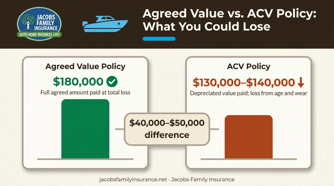 Agreed value versus ACV payout gap showing 40000 dollar difference on total loss claim