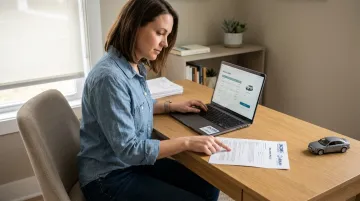 Car owner reviewing auto loan documents with insurance policy lender requirement concept